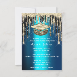 Graduate Party Tropfen Glitzer Aquamarin Cup Gold Einladung