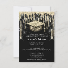 Graduate Party Tropfen Glitzer Burgund Gold Black Einladung