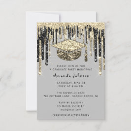 Graduate Party Tropfen Glitzer Gray Gold Confetti Einladung