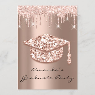 Graduate Party Tropfen Rose Gold Cap 3D Glamour Einladung