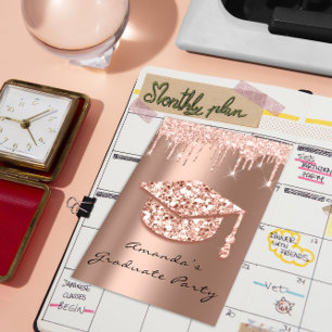 Graduate Party Tropfen Rose Gold Cap 3D Glamour Einladung