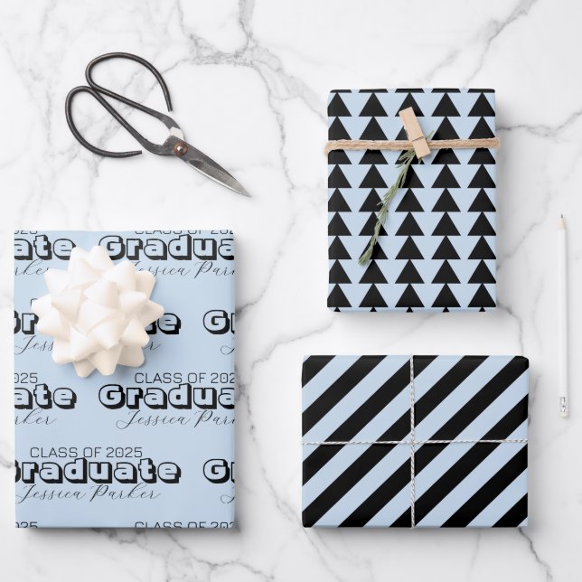 Graduate Personalisiert Script Modern Geschenkpapier Set (Vorderseite)