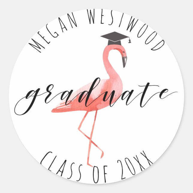 Graduate personnalisée autocollant drôle flamingo  (Devant)