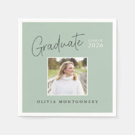 Graduate Photo Modern Script Graduation Party Serviette