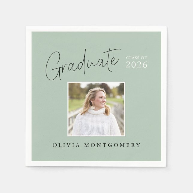 Graduate Photo Modern Script Graduation Party Serviette (Vorderseite)