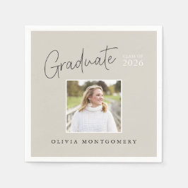 Graduate Photo Modern Script Graduation Party Serviette