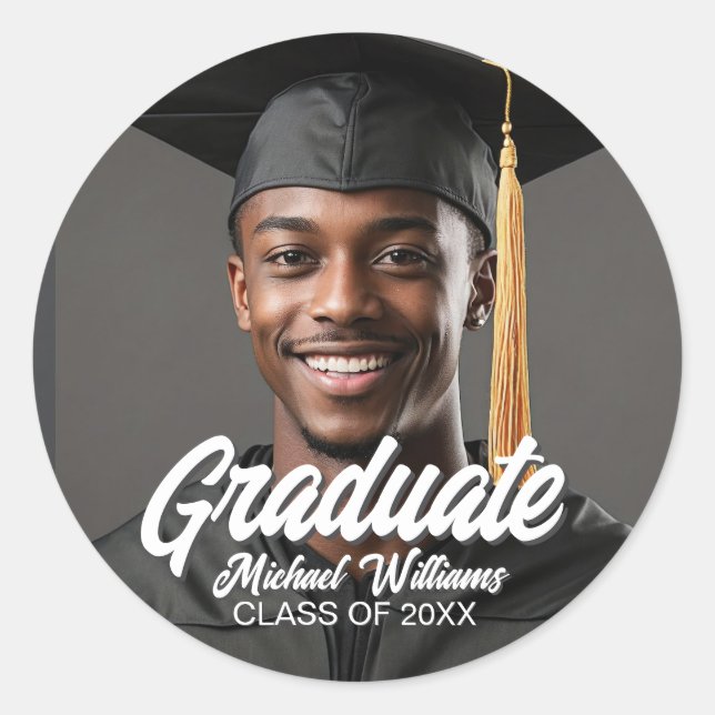 Graduate Photo Name Year Bold Graduation Runder Aufkleber (Vorderseite)