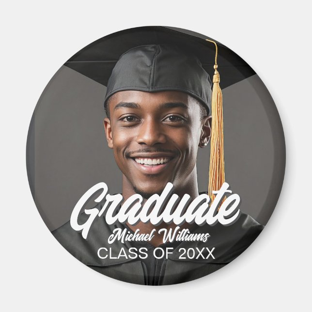Graduate Photo w Bold Script Graduation Party Magnet (Vorne)