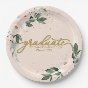 Graduate Pink Blush Floral Graduation Party Pappteller