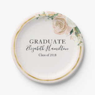 Graduate Pink Blush & Foil Gold Moderne Chic Blüte Pappteller