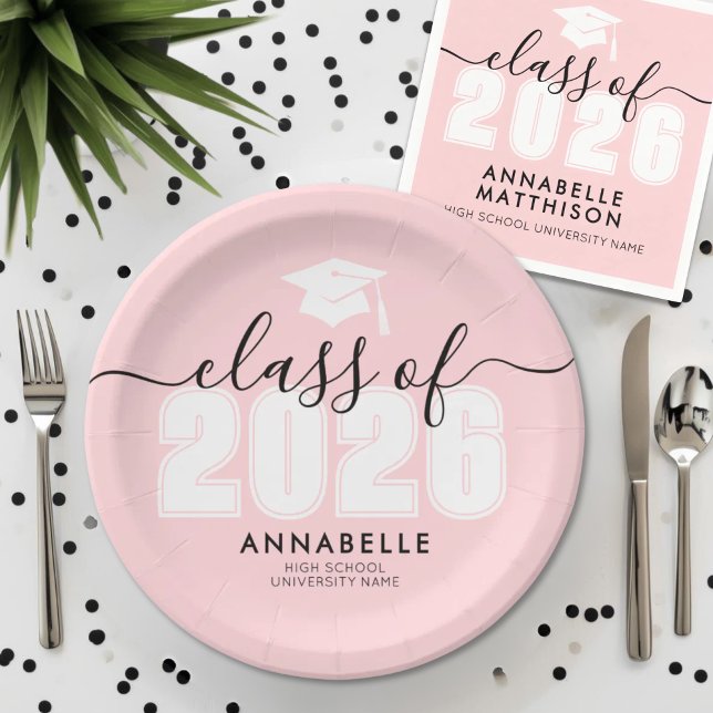 Graduate Pink Graduation Party Pappteller (Graduate Pink Graduation Party Paper Plates)