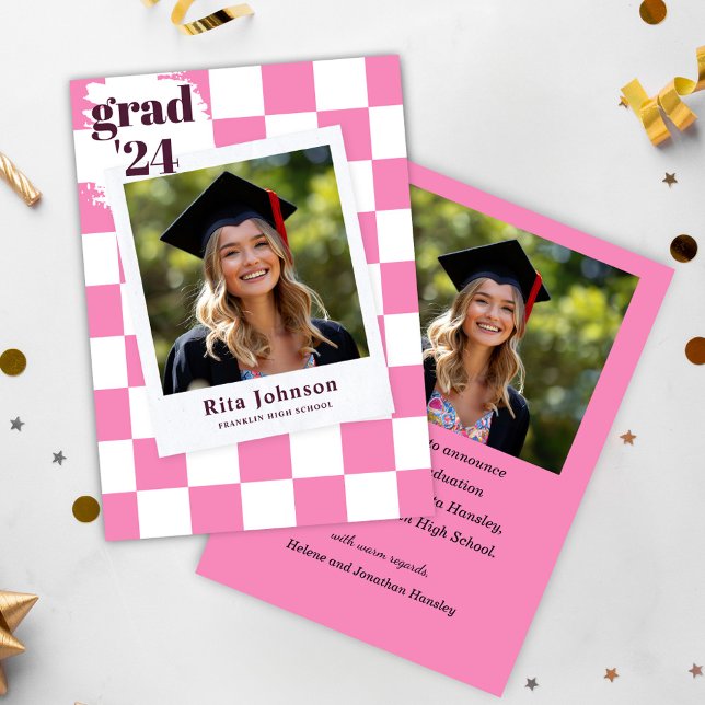 Graduate Pink Moderne Elegante Foto Abschluss Ankündigung (Graduate Pink Modern Elegant Photo Graduation Announcement)