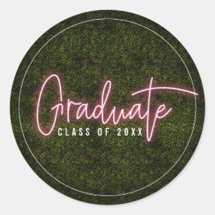 Graduate Pink Neon Class of Abschluss Runder Aufkleber