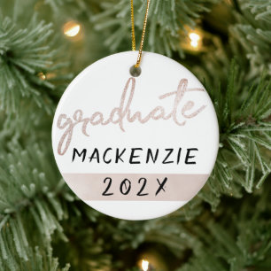 Graduate Pink Script Weiche Rose Grad Keepake Keramik Ornament