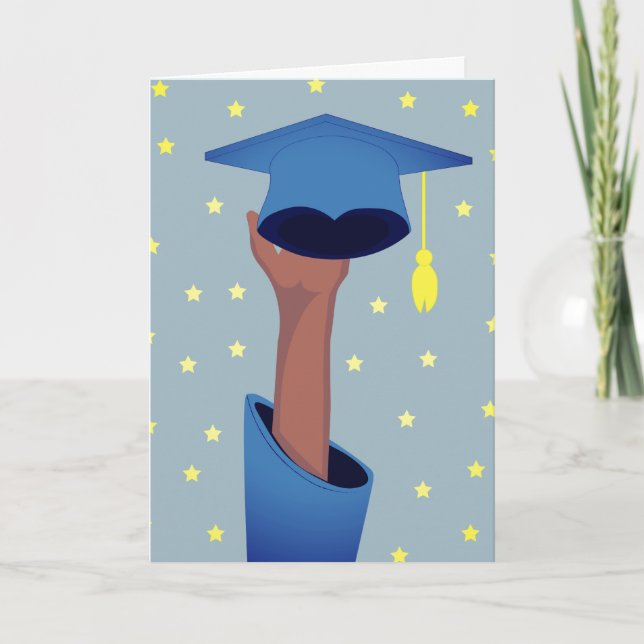 Graduate Raise a Abschluss Hut with Stars Blue Karte (Vorderseite)