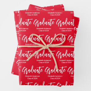 Graduate Red and White Grad Name Class 2024 Geschenkpapier Set