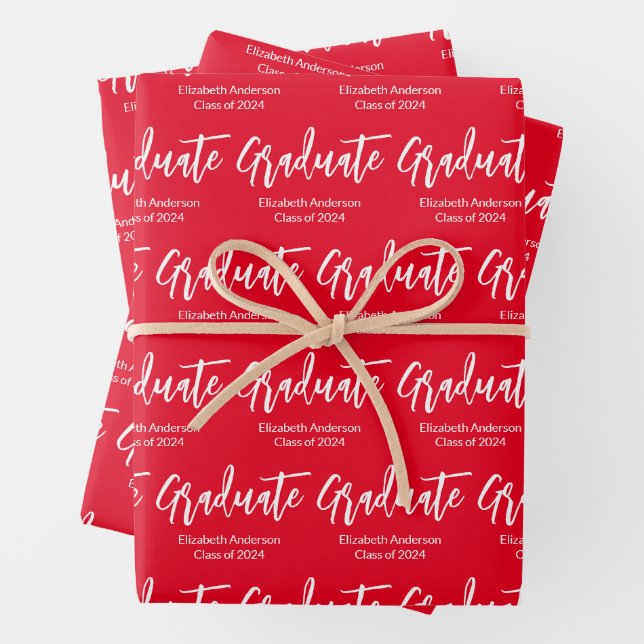 Graduate Red and White Grad Name Class 2024 Geschenkpapier Set (Beispiel)