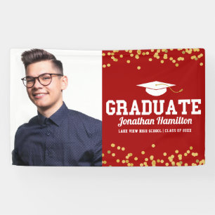 Graduate Red Gold Graduation Party Foto Banner