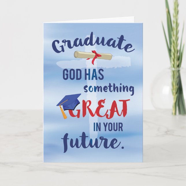 Graduate Religious Cross Blue Watercolor Karte (Vorderseite)