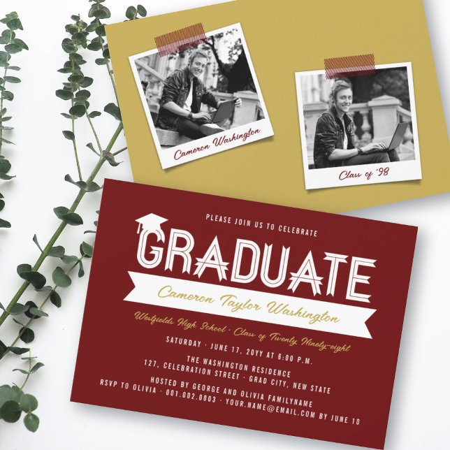 Graduate Ribbon Bold Typografy Modern Grad Party Einladung (Von Creator hochgeladen)
