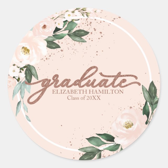 Graduate Rosa Blush Bloral Graduation Party Runder Aufkleber (Vorderseite)