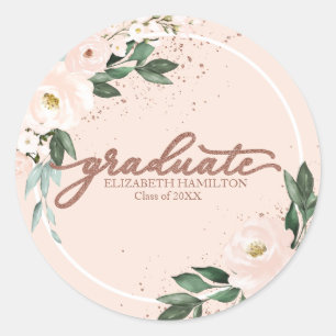 Graduate Rosa Blush Bloral Graduation Party Runder Aufkleber