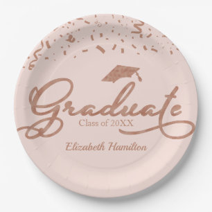 Graduate Rose Gold Foil Graduation Party Rosa Pappteller