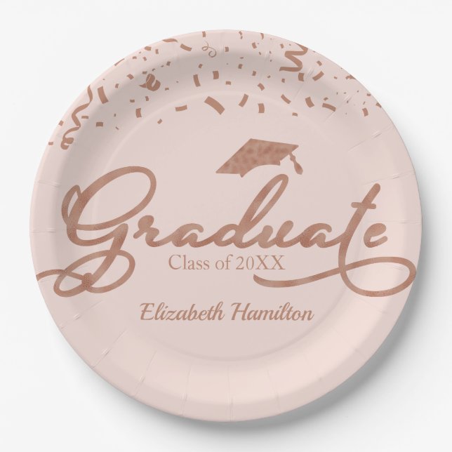 Graduate Rose Gold Foil Graduation Party rosa Pappteller (Vorderseite)