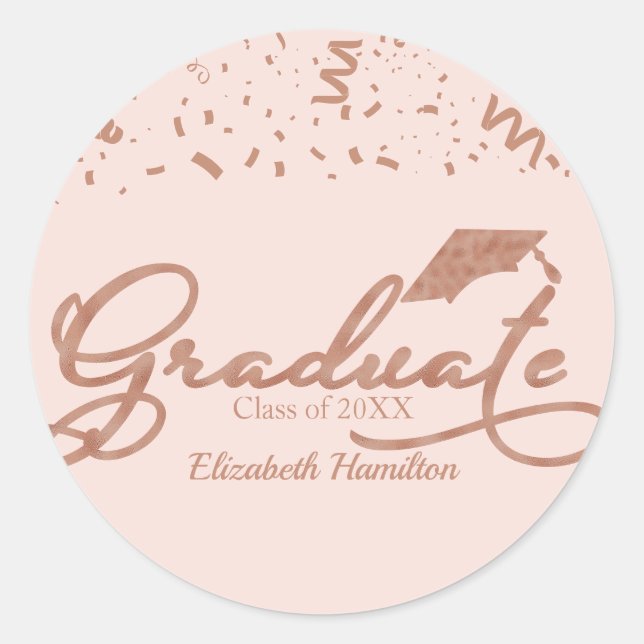 Graduate Rose Gold Foil Graduation Party rosa Runder Aufkleber (Vorderseite)
