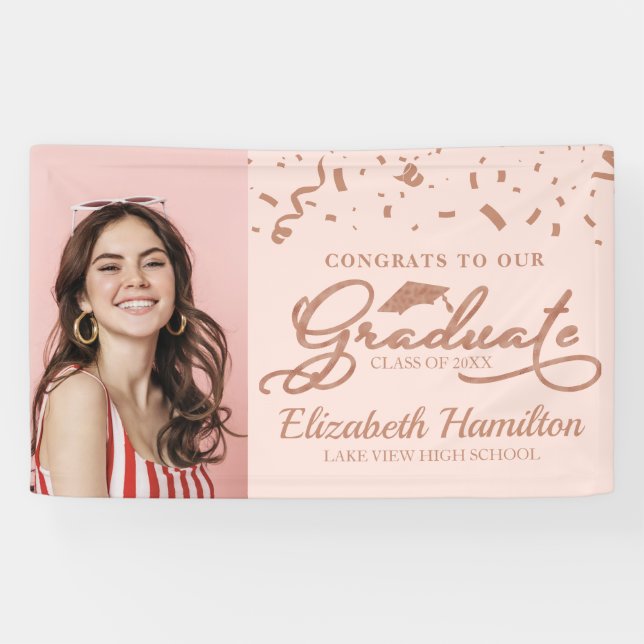 Graduate Rose Gold Pink Foto Abschluss Banner (Horizontal)