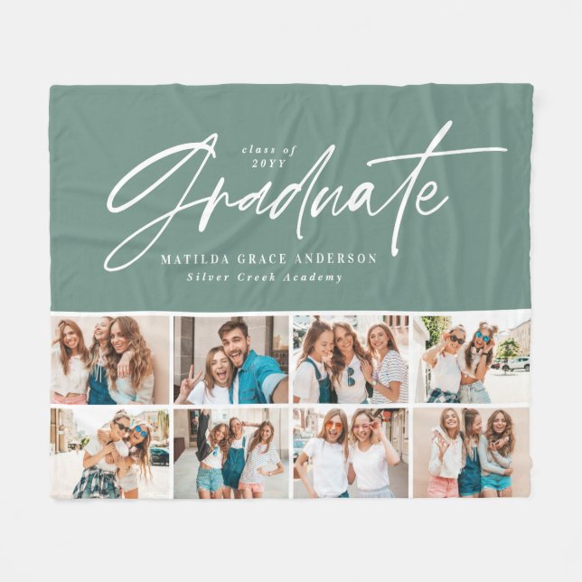 Graduate Salin Green Multi Foto elegant modern Fleecedecke (Vorderseite (Horizontal))