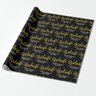 Graduate Schwarz-weiß Gold Grad Name Class of 2024 Geschenkpapier