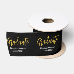 Graduate Schwarz-weiß Gold Grad Name Class of 2024 Satinband