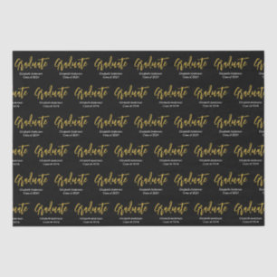 Graduate Schwarz-weiß Gold Grad Name Class of 2024 Seidenpapier