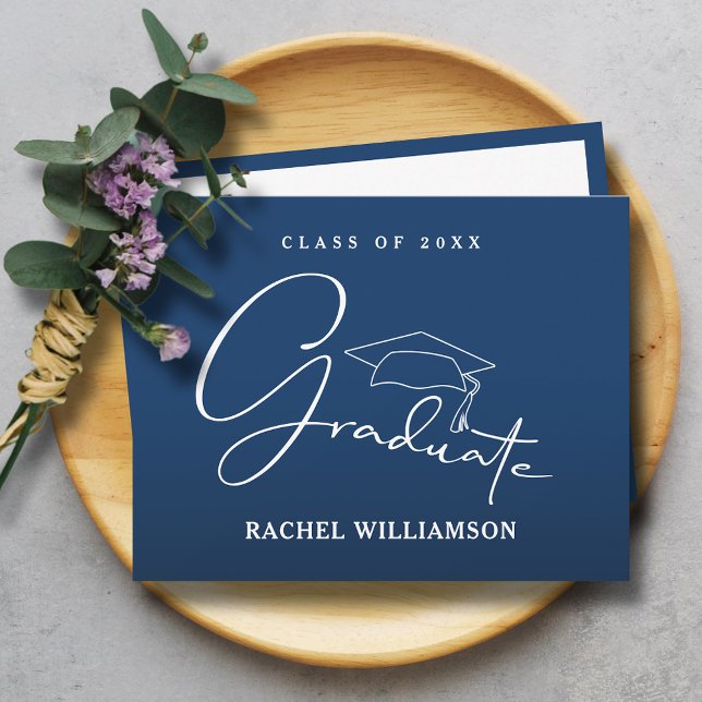 Graduate Script Blue Vielen Dank Mitteilungskarte (Graduate script blue flat thank you notes have room for your message on the back)