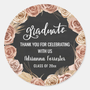 Graduate Script Boho Rose Wreath Chalkboard Runder Aufkleber