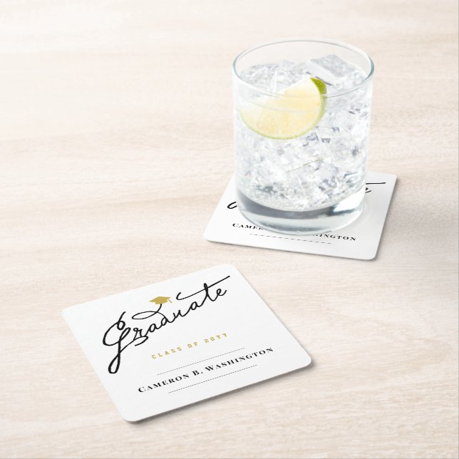 Graduate Script Grad Cap Simple Graduation Party Rechteckiger Pappuntersetzer (Vor Ort)