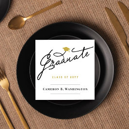 Graduate Script Grad Cap Simple Graduation Party Serviette