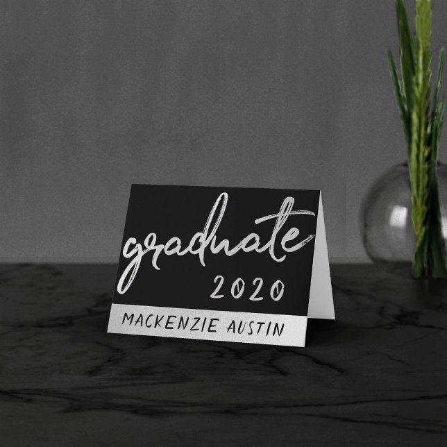 Graduate Silver Script | Trendy Imitats Metallic Dankeskarte (Von Creator hochgeladen)