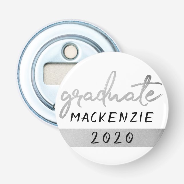 Graduate Silver Script | Trendy Imitats Metallic Flaschenöffner (Vorderseite)
