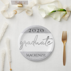 Graduate Silver Script   Trendy Imitats Metallic Pappteller
