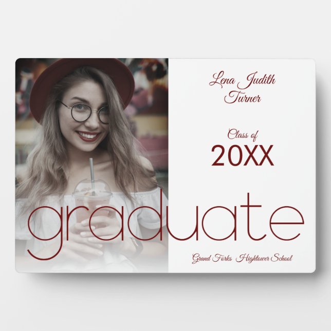 Graduate Simple Foto Moderne Kalligrafie Keepake Fotoplatte (Vorderseite)