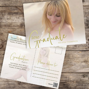 Graduate Simple Foto Template Gold Typografie Postkarte