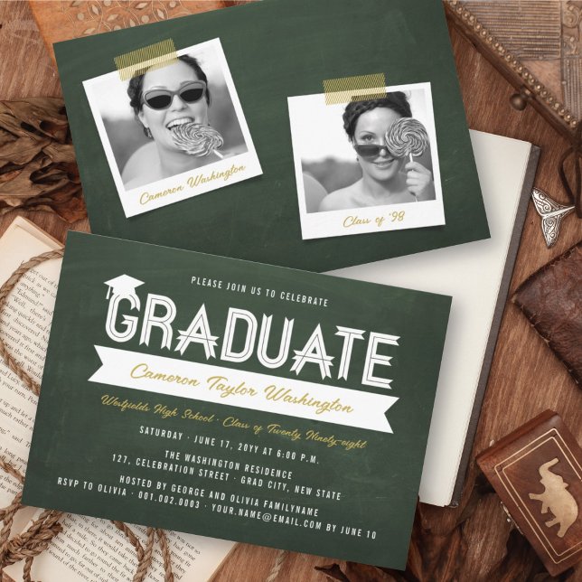 Graduate Simple Ribbon Chalkboard Graduation Party Einladung (Von Creator hochgeladen)