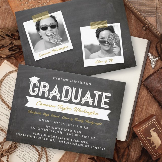 Graduate Simple Ribbon Chalkboard Graduation Party Einladung (Von Creator hochgeladen)