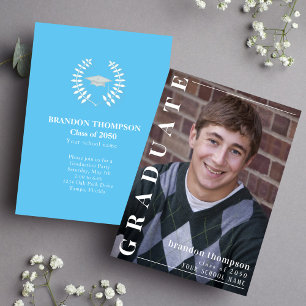 Graduate Simple Stylish Carolina Blue Foto Einladung