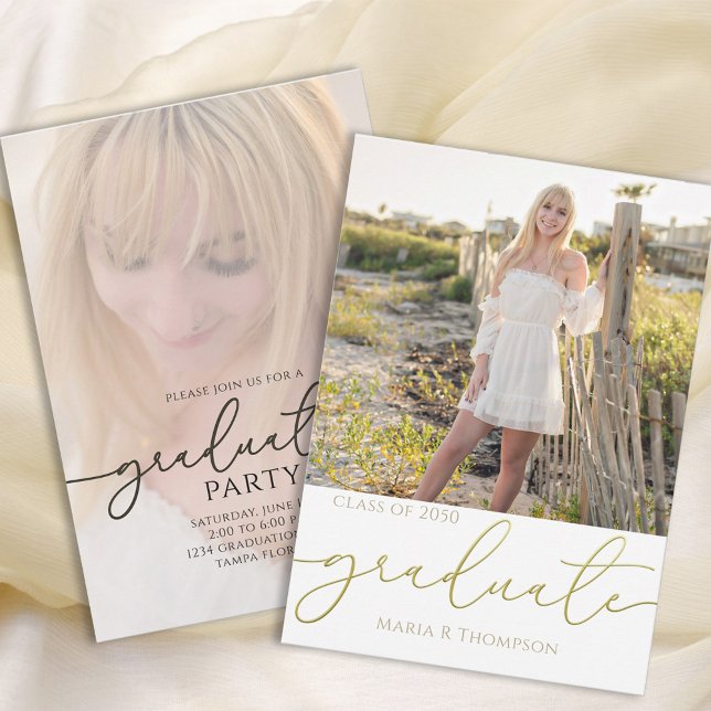 Graduate Simple Stylish Modern Gold Typografy Einladung (Von Creator hochgeladen)