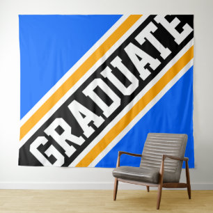 GRADUATE Sporty Hellblau Schwarz Orange Streifen Wandteppich
