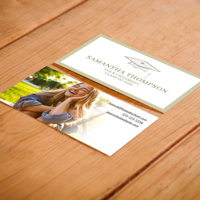 Graduate Student University Graduation Cap Foto Visitenkarte (Graduation cap simple gold photo business card)