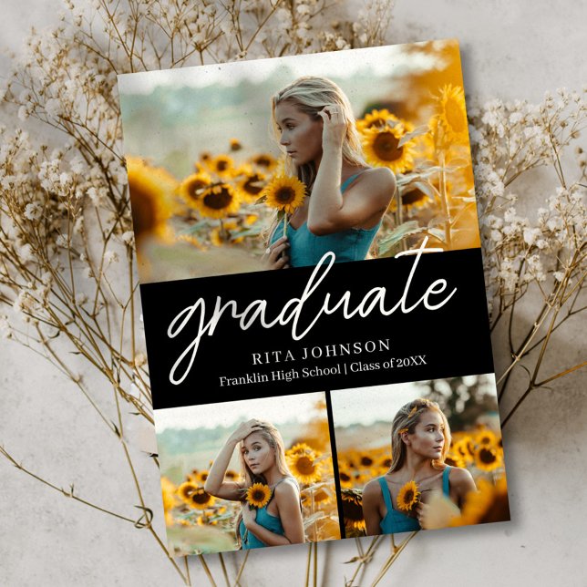 Graduate Stylish 4 Foto High School Abschluss Einladung (Graduate Stylish 4 Photo High School Graduation Invitation)